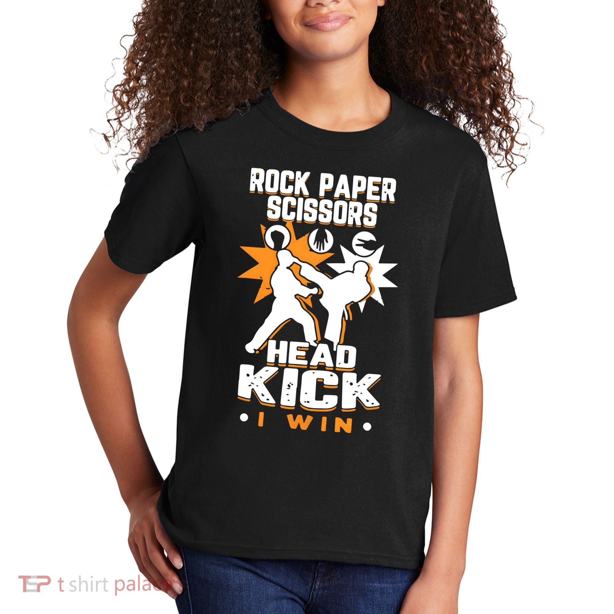 Rock Paper Scissors Headkick Win Funny Taekwondo Karate Gift Kids T-Shirt