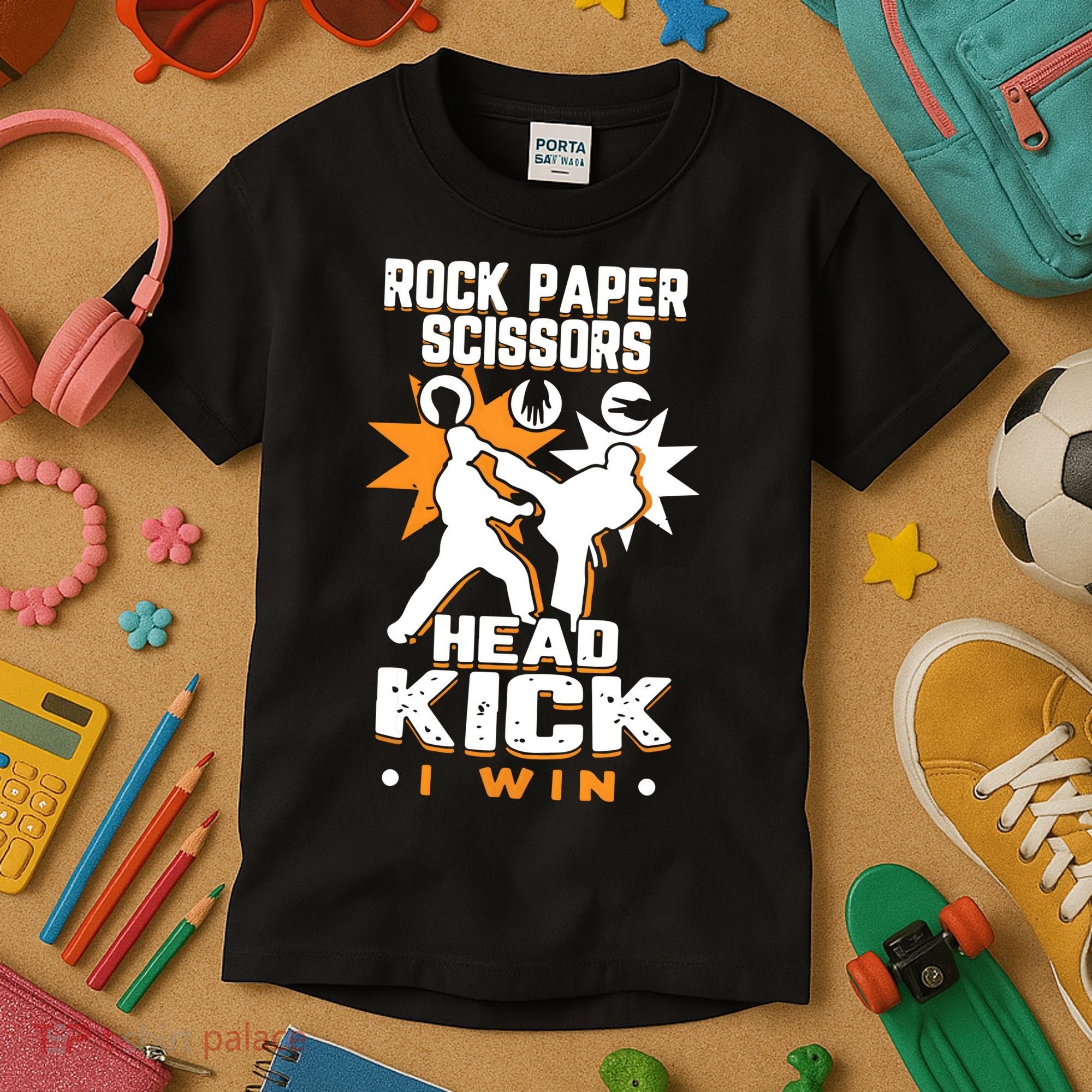 Rock Paper Scissors Headkick Win Funny Taekwondo Karate Gift Kids T-Shirt