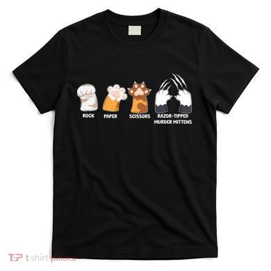 Rock Paper Scissors Razor Tipped Murder Mittens Fun Cat Paws T-Shirt