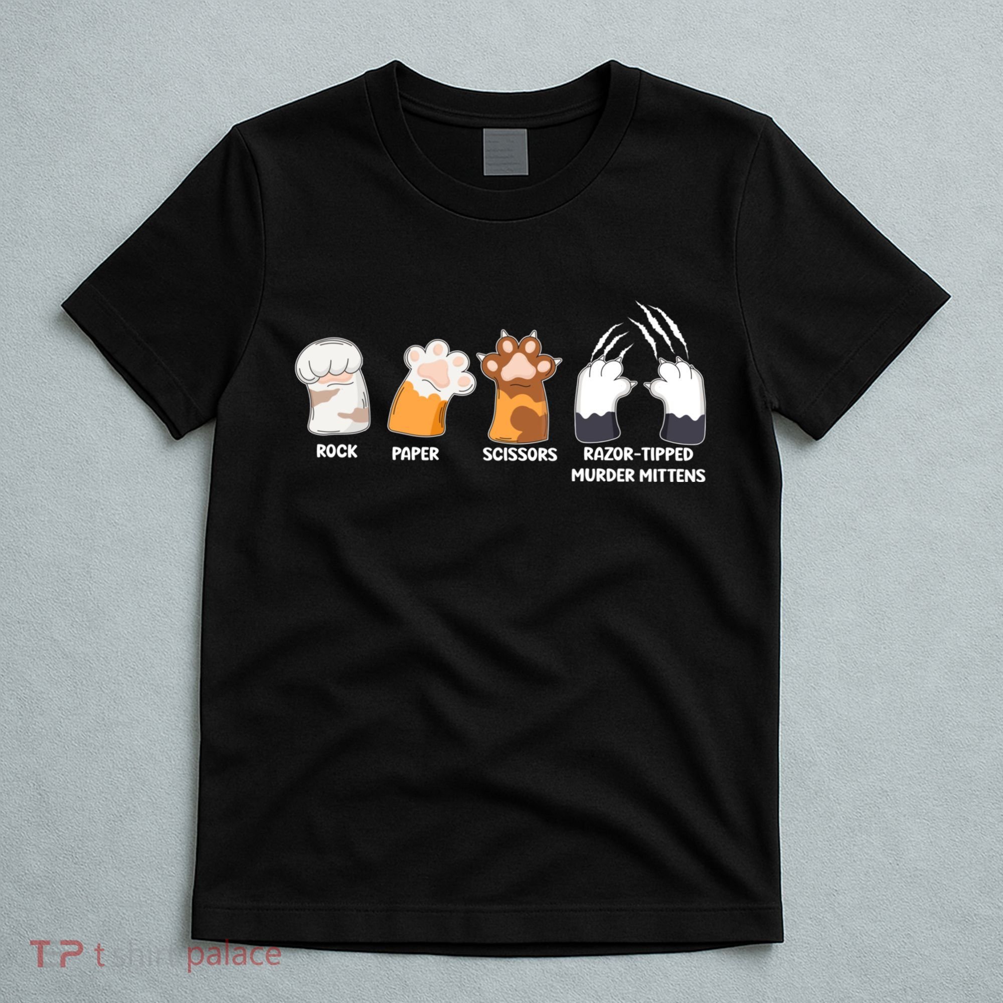 Rock Paper Scissors Razor Tipped Murder Mittens Fun Cat Paws T-Shirt