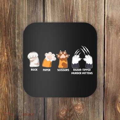Rock Paper Scissors Razor Tipped Murder Mittens Fun Cat Paws Coaster
