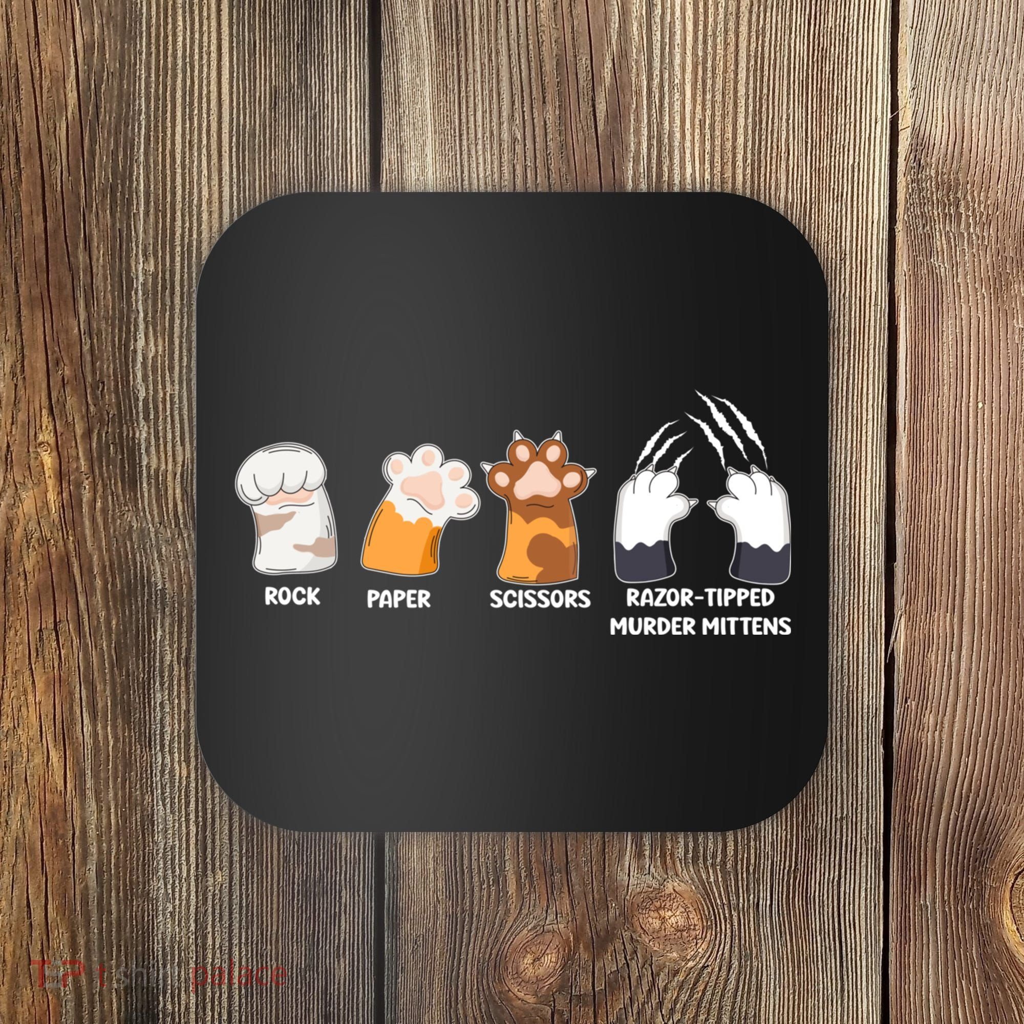 Rock Paper Scissors Razor Tipped Murder Mittens Fun Cat Paws Coaster