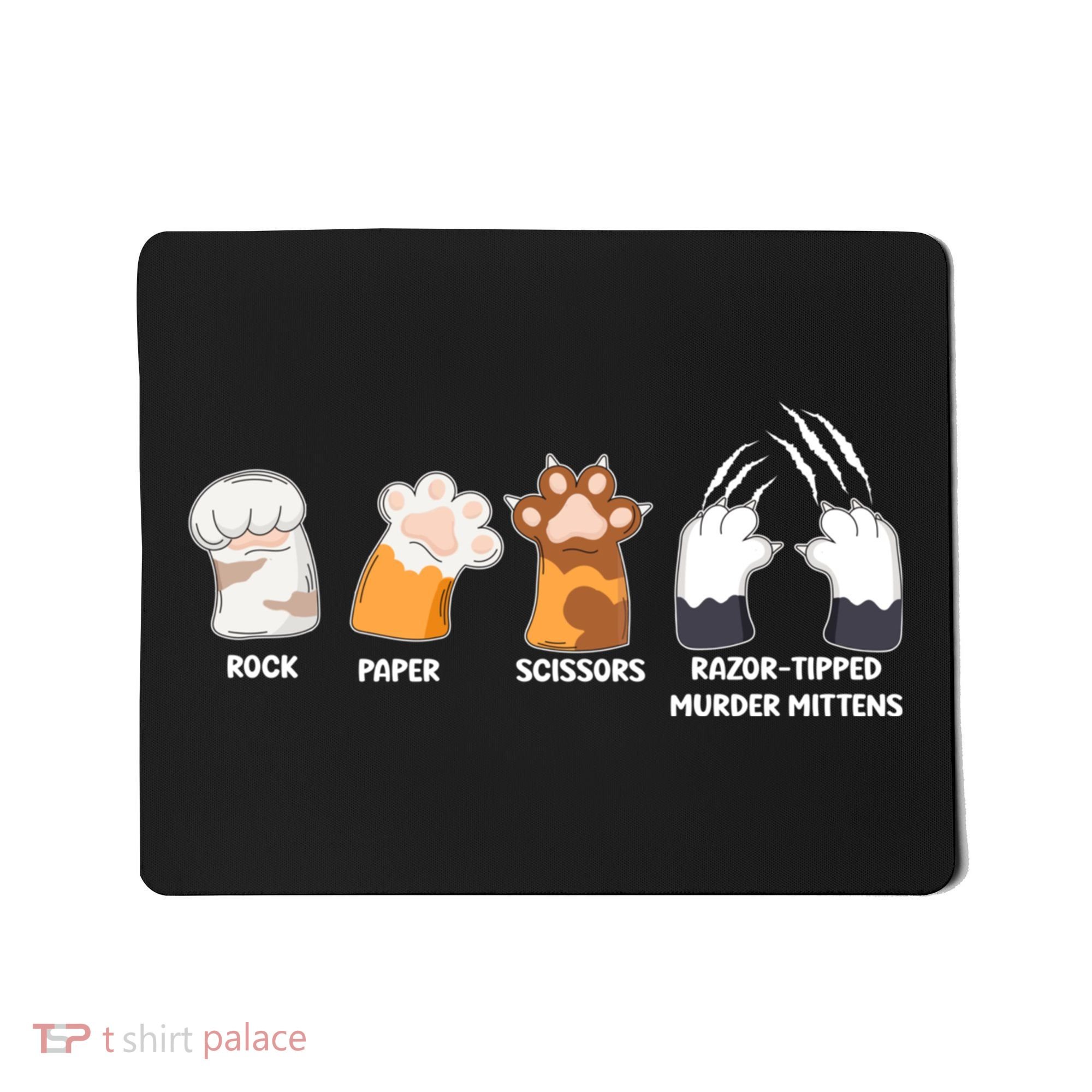 Rock Paper Scissors Razor Tipped Murder Mittens Fun Cat Paws Mousepad