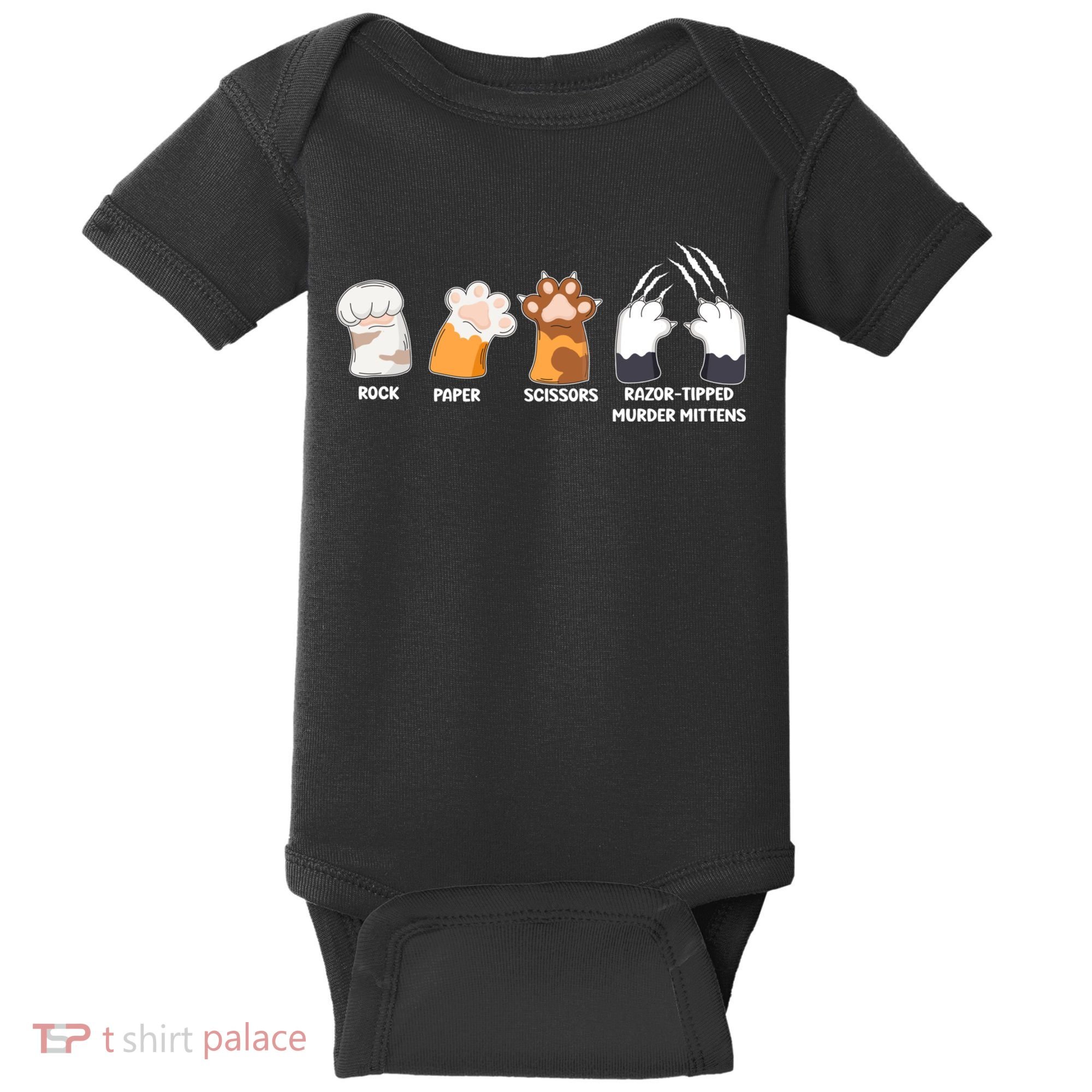 Rock Paper Scissors Razor Tipped Murder Mittens Fun Cat Paws Baby Bodysuit
