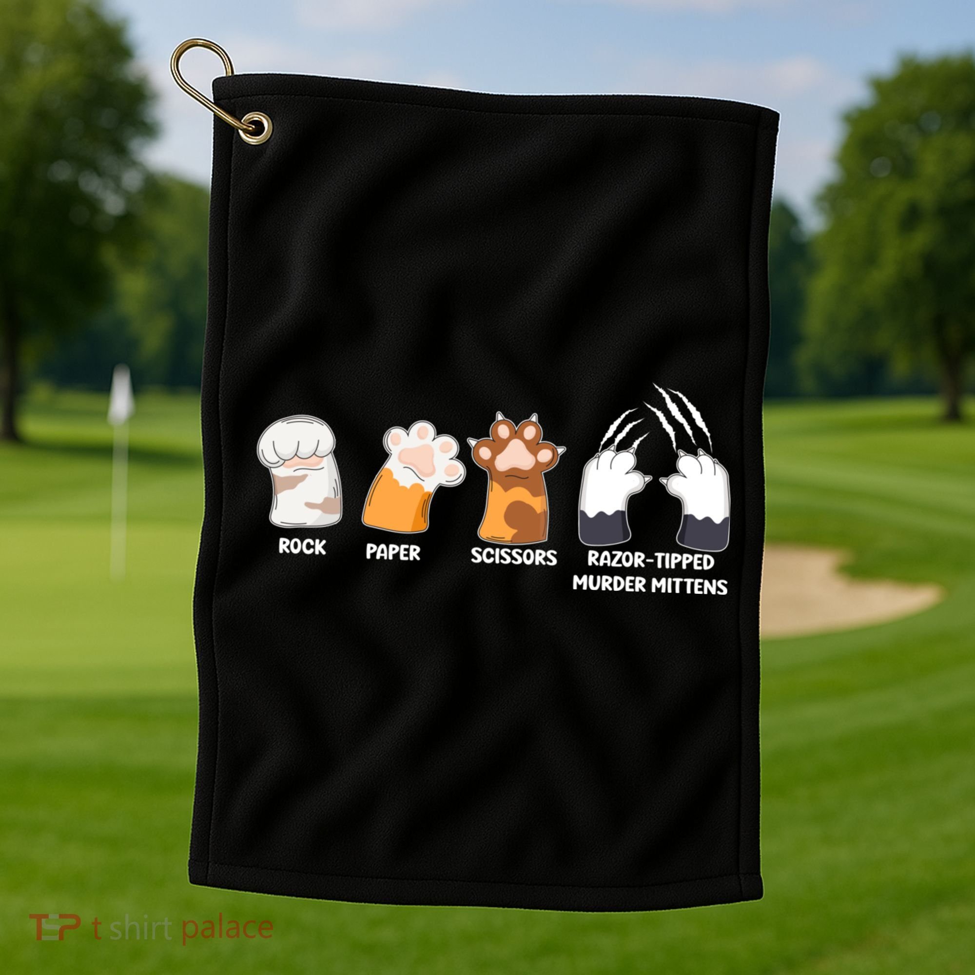 Rock Paper Scissors Razor Tipped Murder Mittens Fun Cat Paws Golf Towel