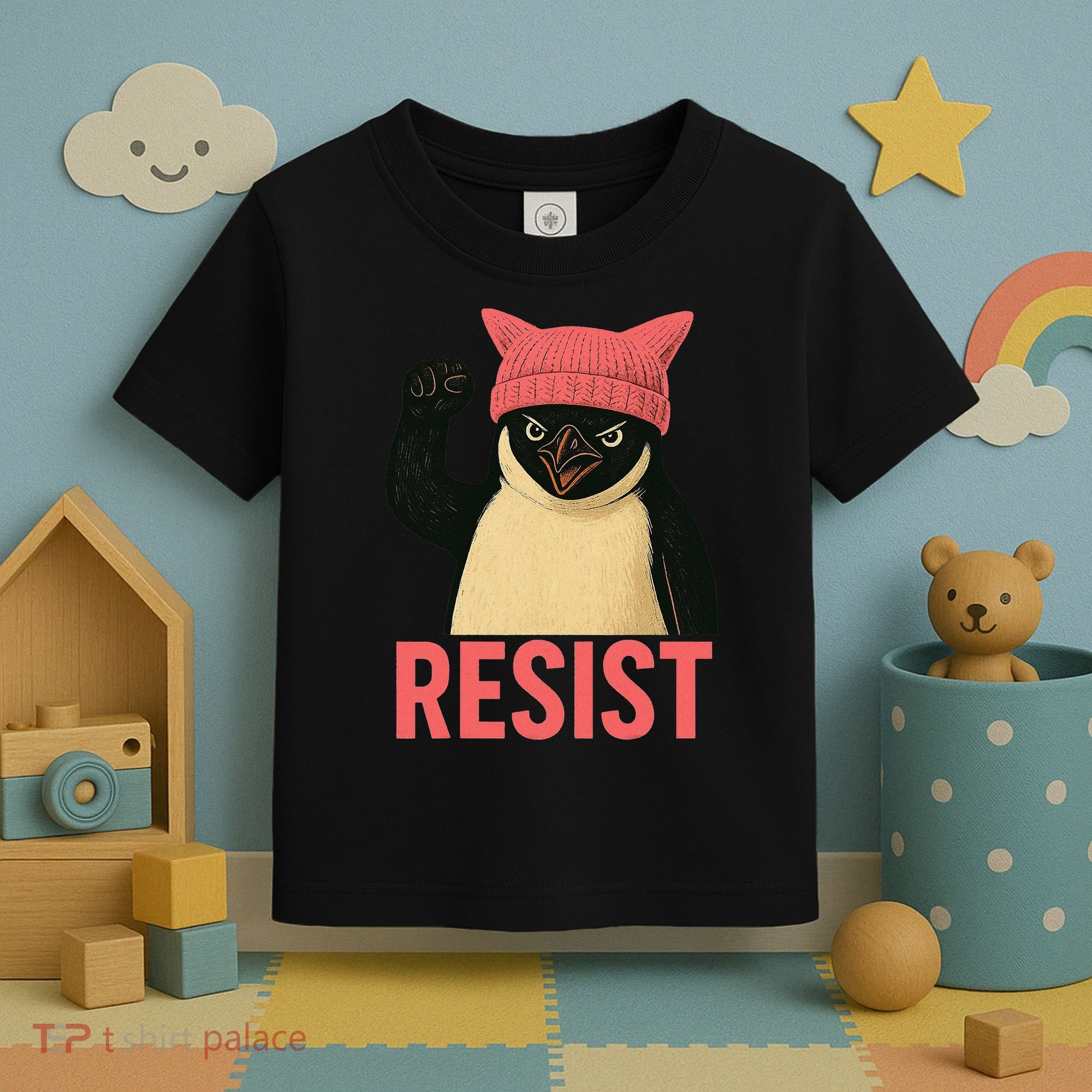 Resist Penguin Tariff Hands Off Protest March Hat USA Toddler T-Shirt