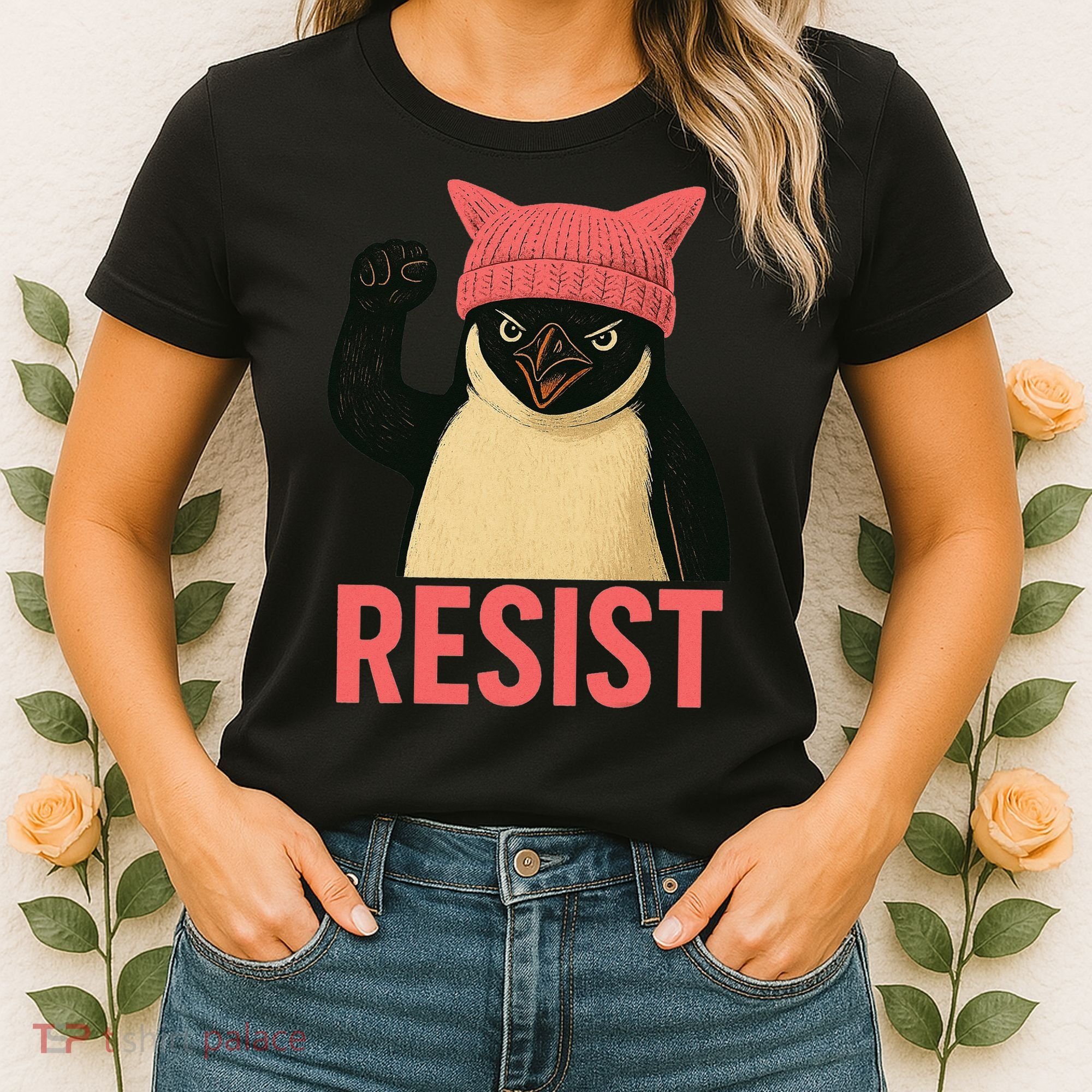 Resist Penguin Tariff Hands Off Protest March Hat USA Women's T-Shirt