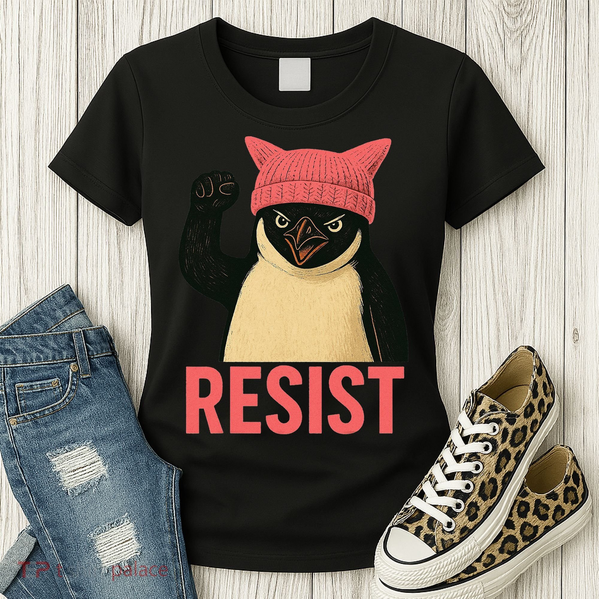 Resist Penguin Tariff Hands Off Protest March Hat USA Women's T-Shirt