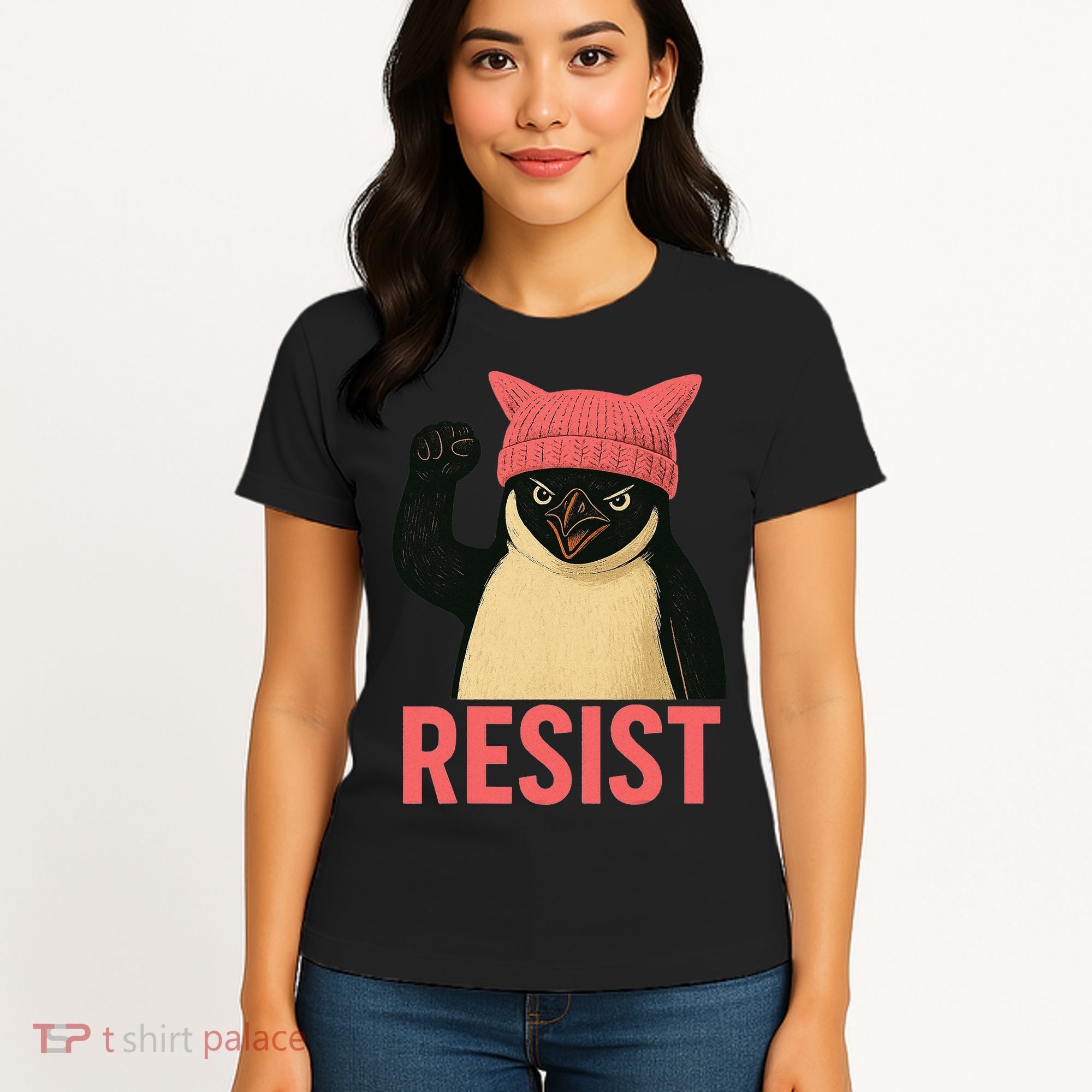Resist Penguin Tariff Hands Off Protest March Hat USA Women's T-Shirt