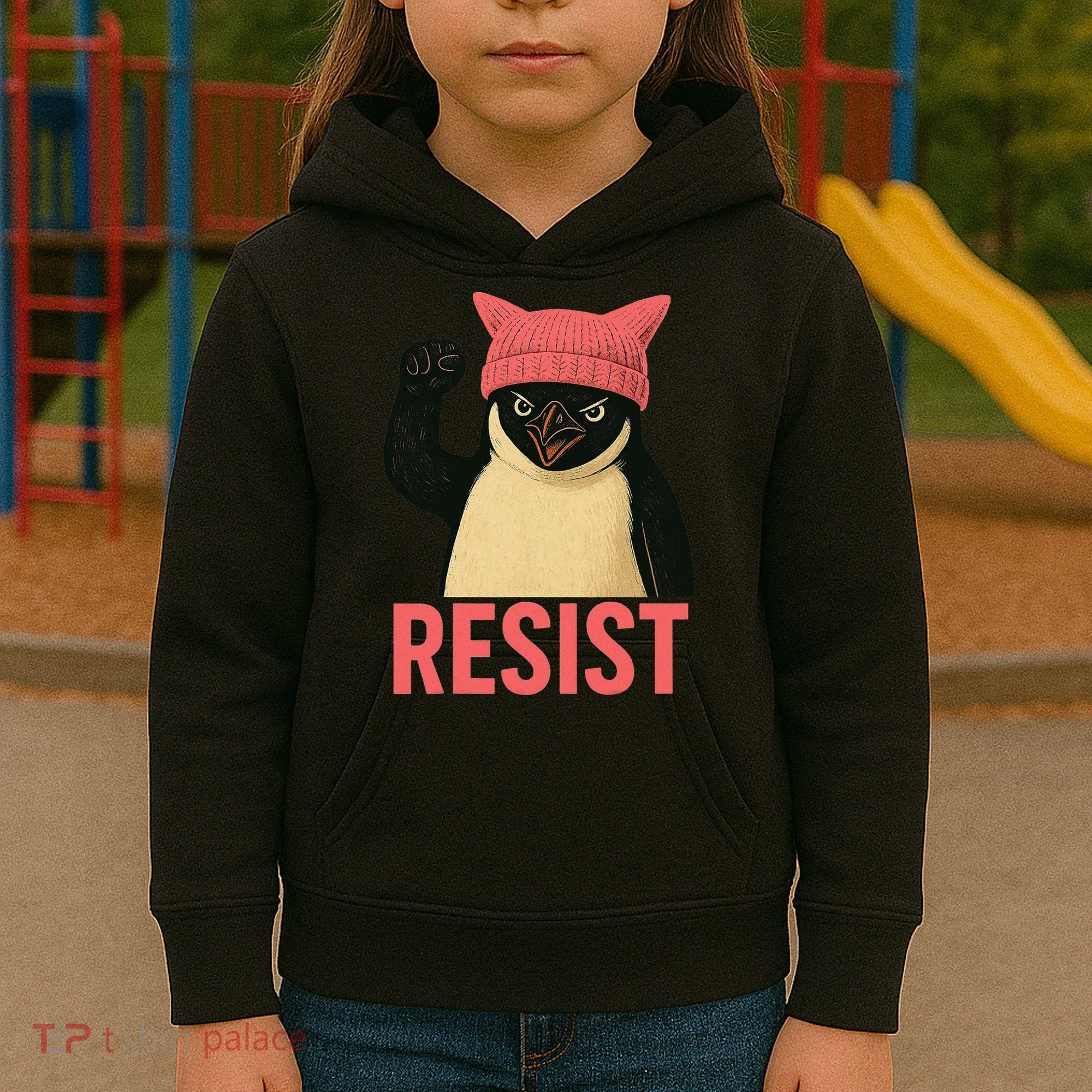 Resist Penguin Tariff Hands Off Protest March Hat USA Kids Hoodie