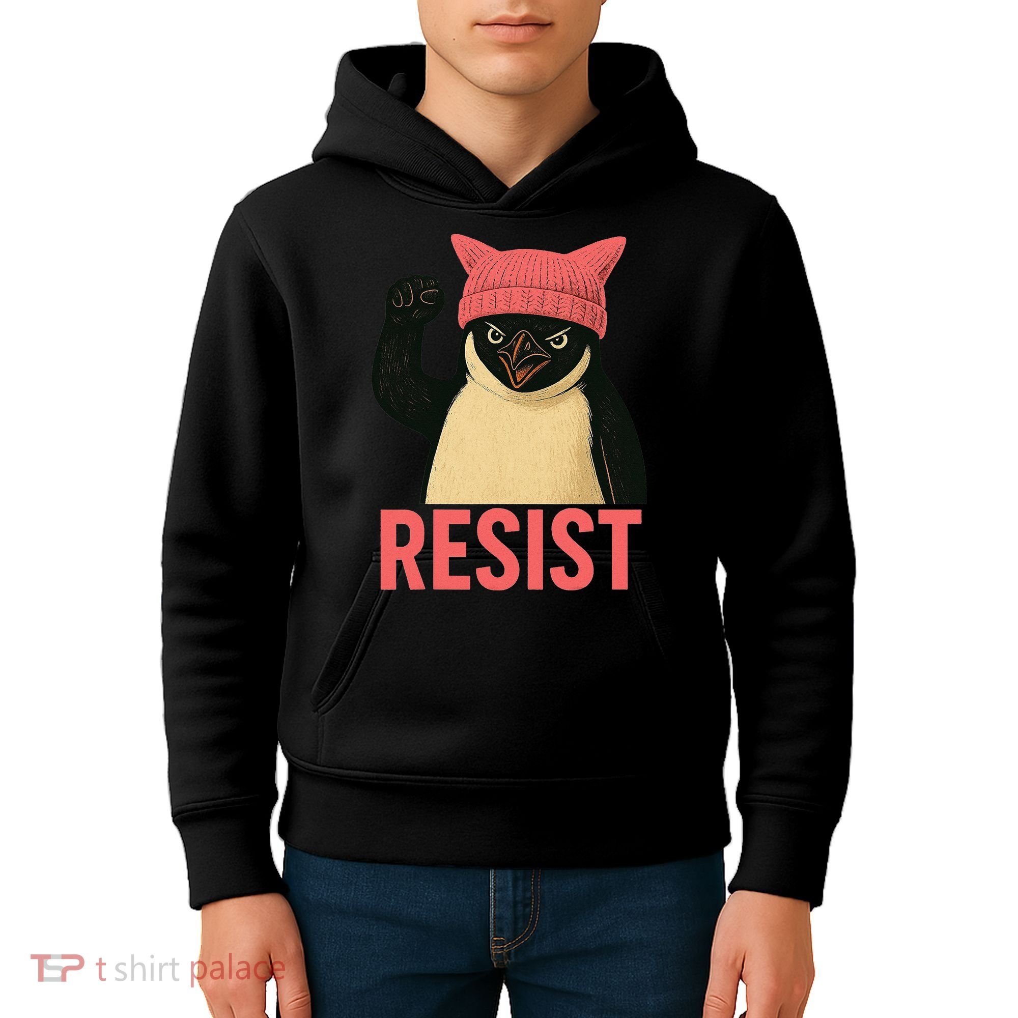 Resist Penguin Tariff Hands Off Protest March Hat USA Kids Hoodie
