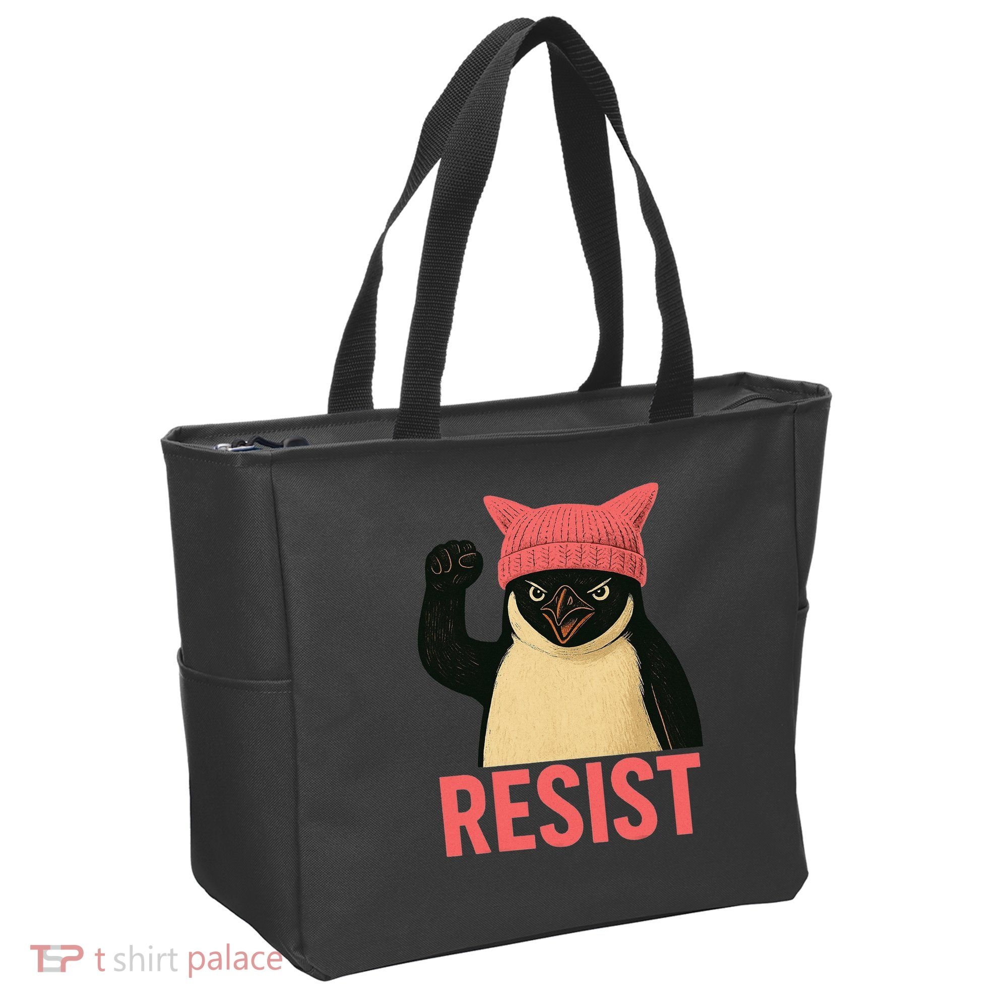 Resist Penguin Tariff Hands Off Protest March Hat USA Tote Bag