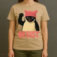 Resist Penguin Tariff Hands Off Protest March Hat USA T-Shirt thumb 4
