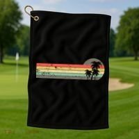 Retro Palm Tree Tropical Summer Beach Vacation  Golf Towel thumb 1