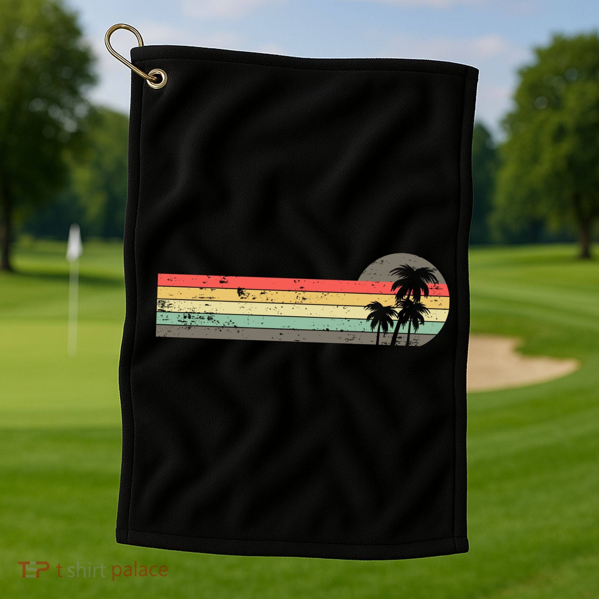 Retro Palm Tree Tropical Summer Beach Vacation  Golf Towel
