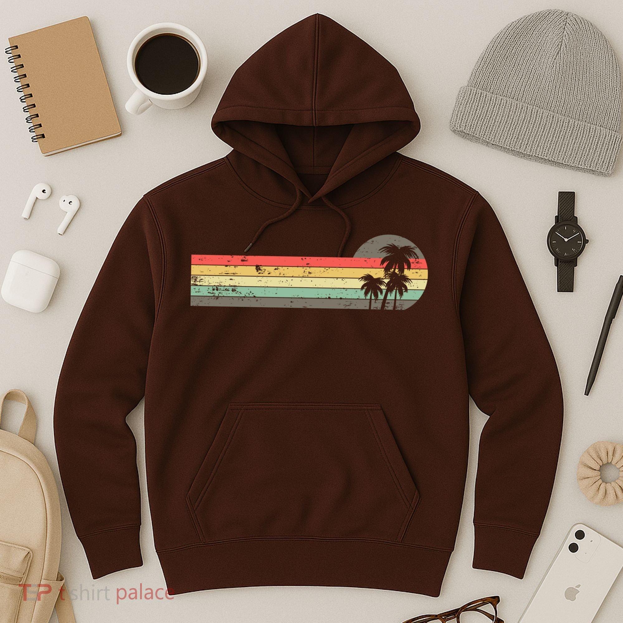 Retro Palm Tree Tropical Summer Beach Vacation  Hoodie