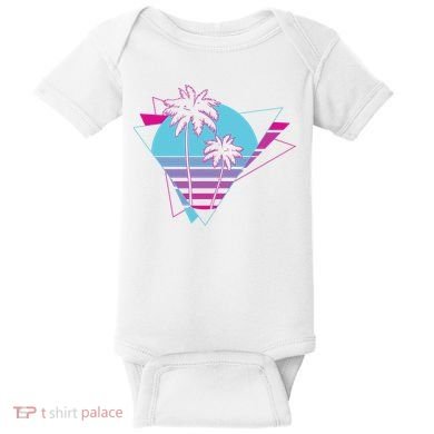 Retro Palm Tree Tropical Sunset Baby Bodysuit