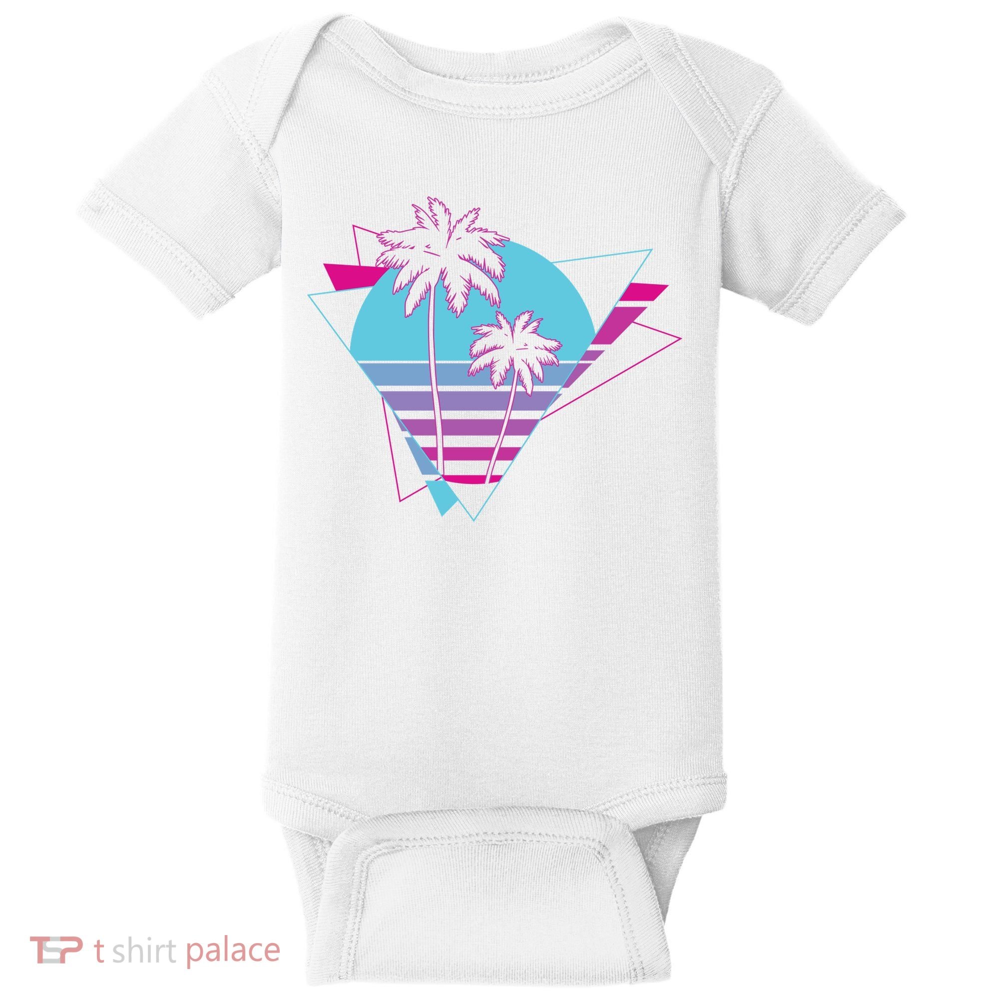 Retro Palm Tree Tropical Sunset Baby Bodysuit