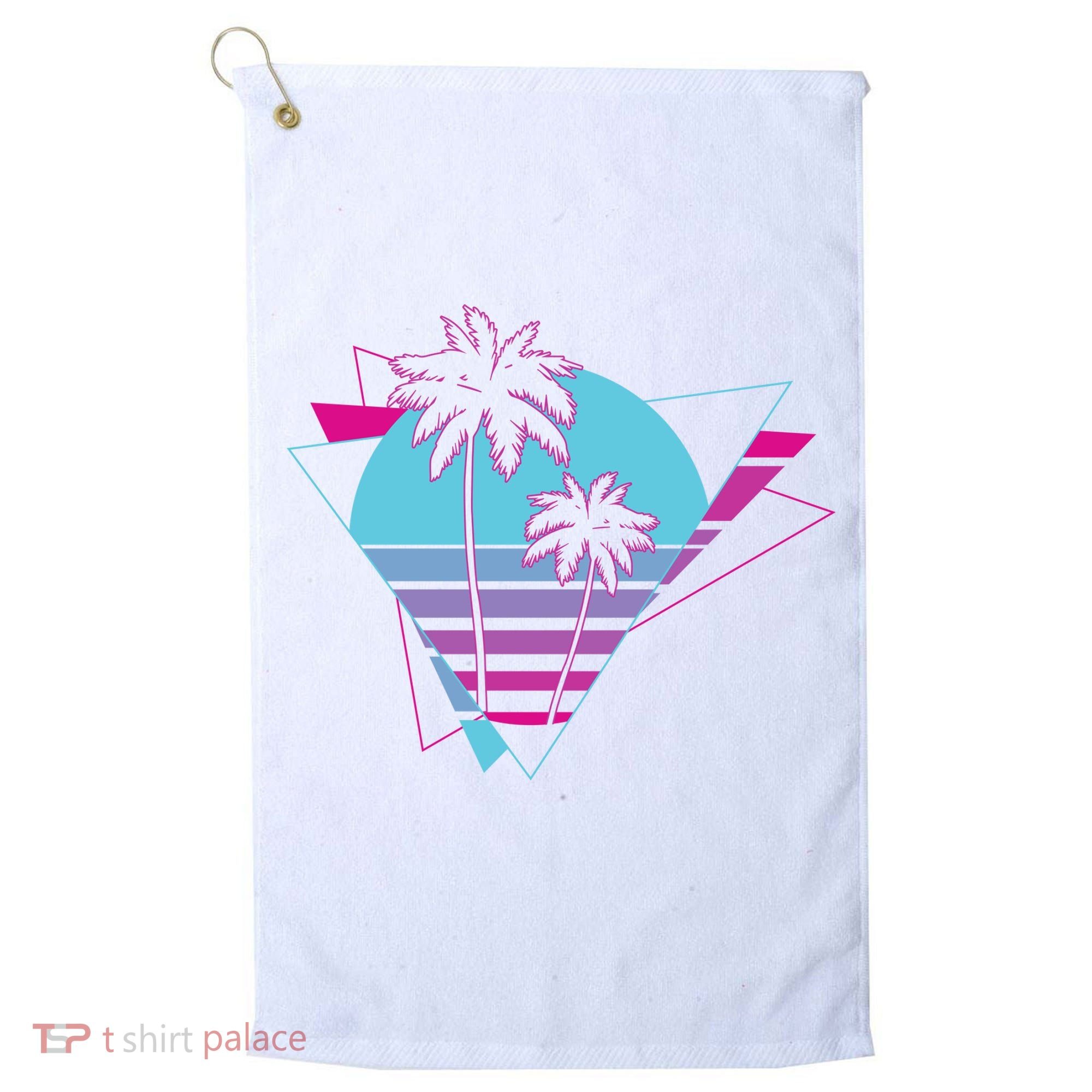 Retro Palm Tree Tropical Sunset Golf Towel