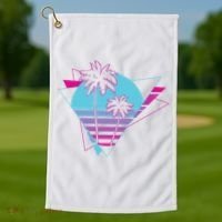 Retro Palm Tree Tropical Sunset Golf Towel thumb 1