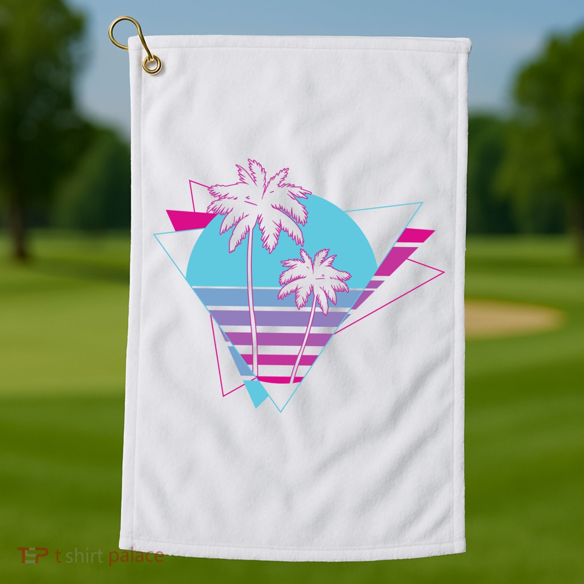 Retro Palm Tree Tropical Sunset Golf Towel