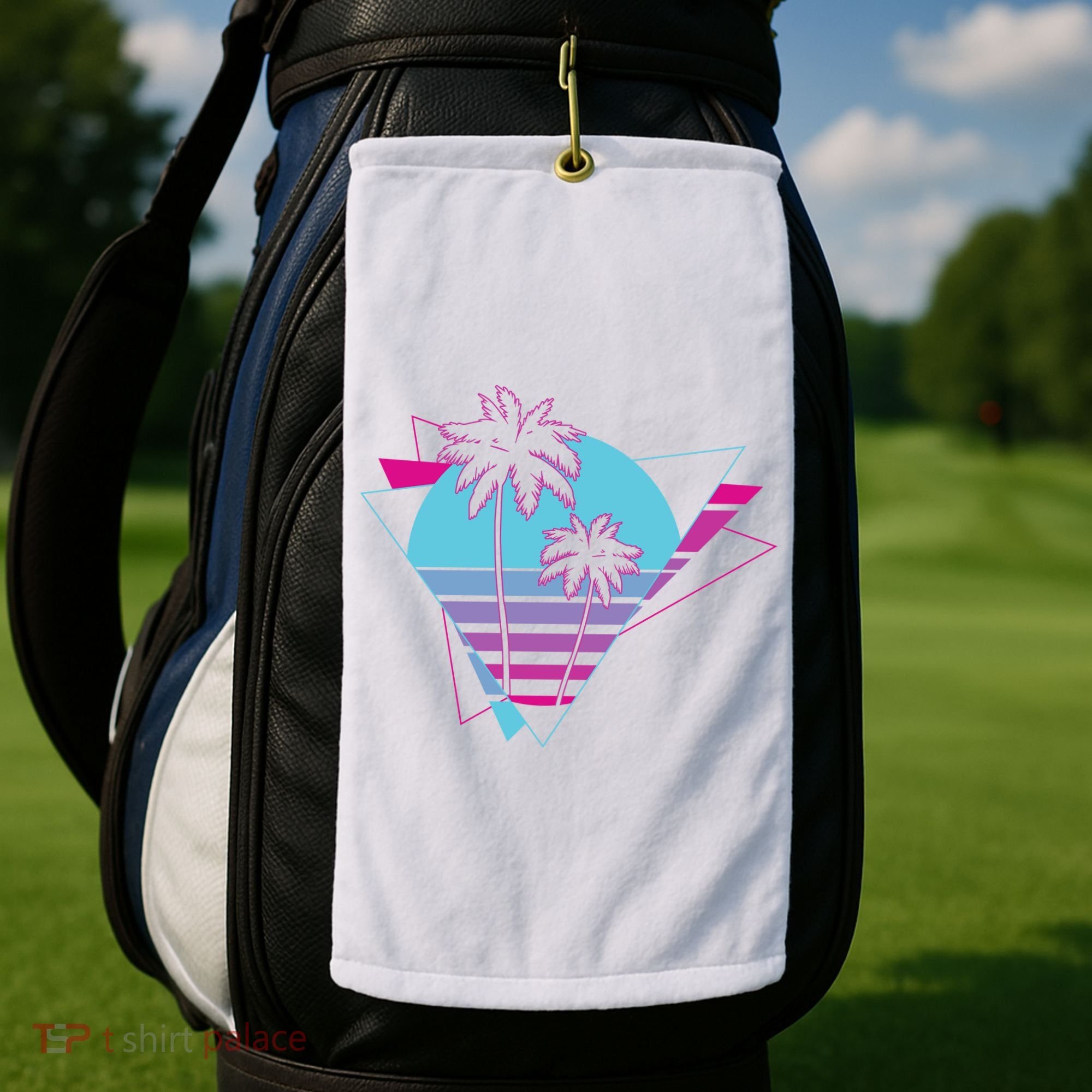 Retro Palm Tree Tropical Sunset Golf Towel