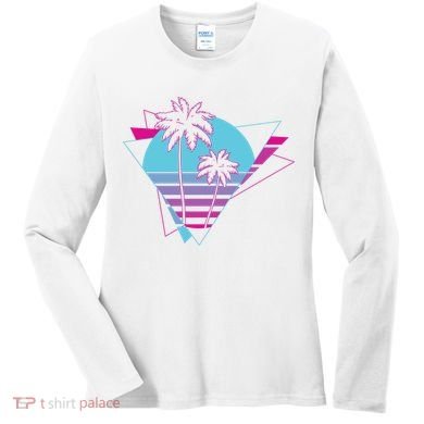 Retro Palm Tree Tropical Sunset Women's Long Sleeve Shirt