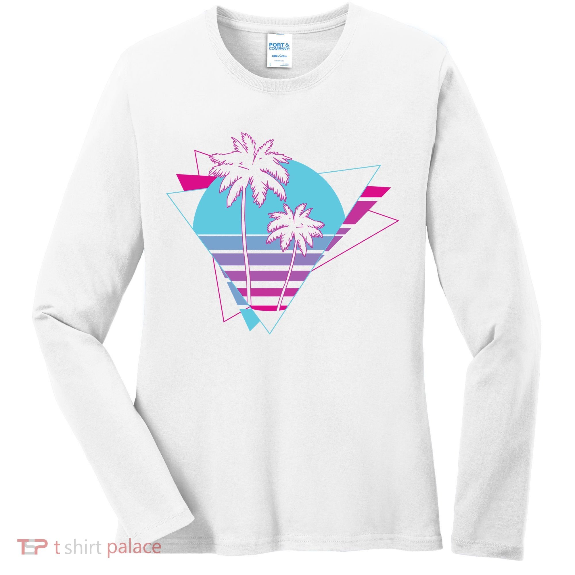 Retro Palm Tree Tropical Sunset Women's Long Sleeve Shirt