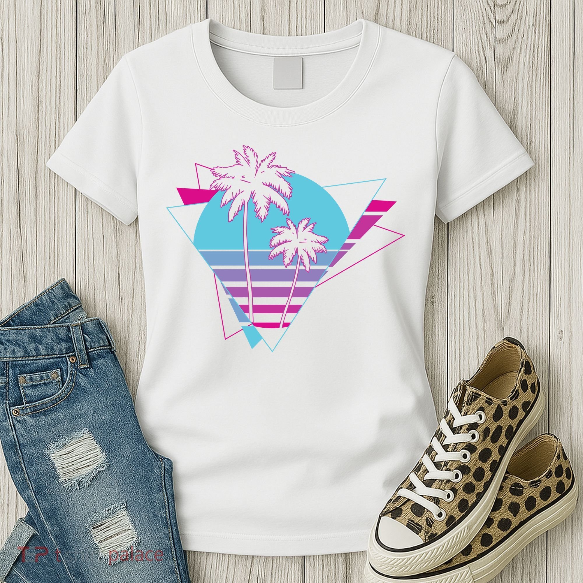 Retro Palm Tree Tropical Sunset Women's T-Shirt