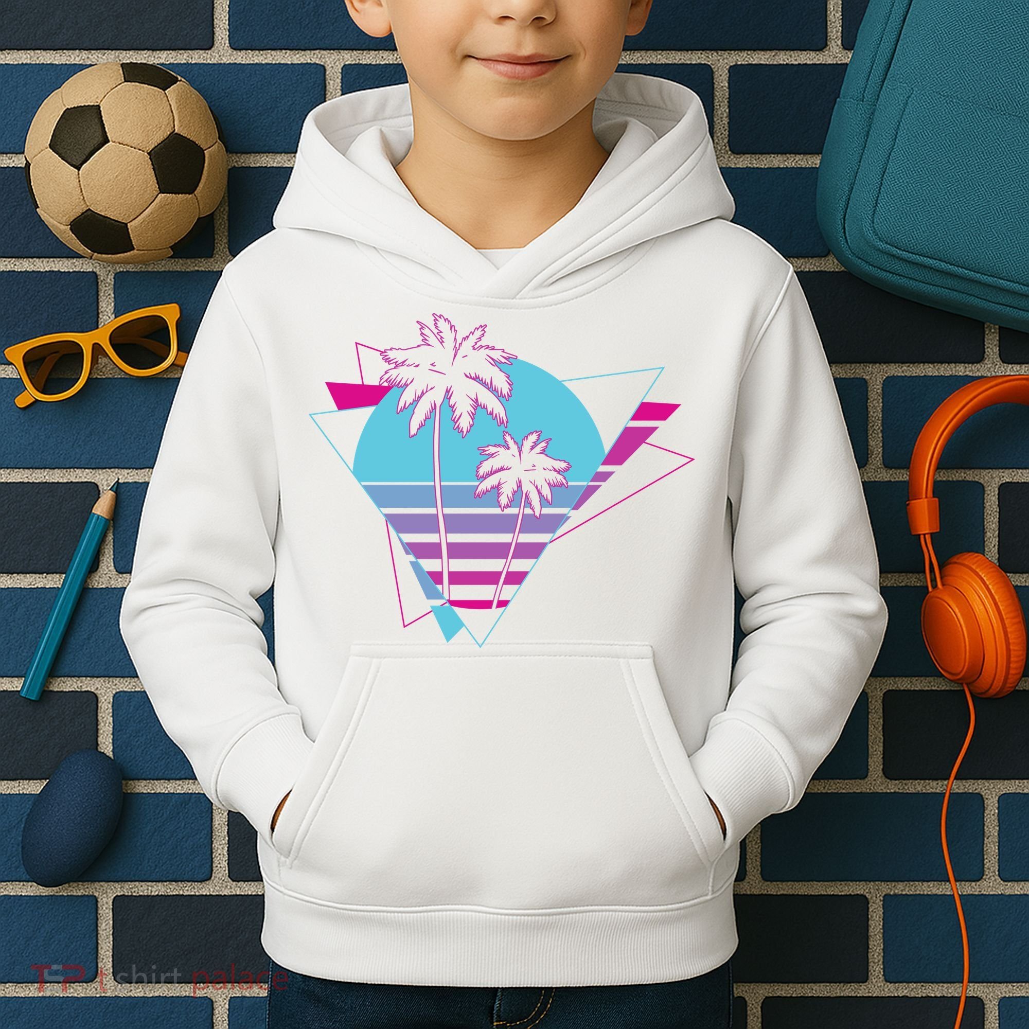 Retro Palm Tree Tropical Sunset Kids Hoodie