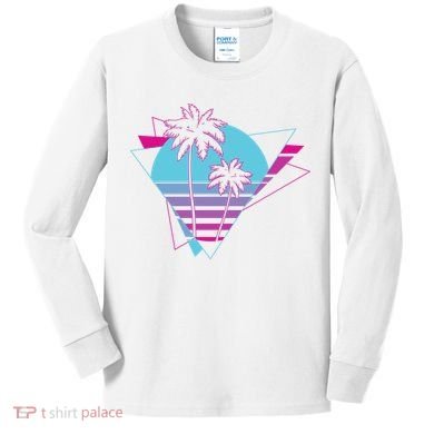 Retro Palm Tree Tropical Sunset Kids Long Sleeve Shirt