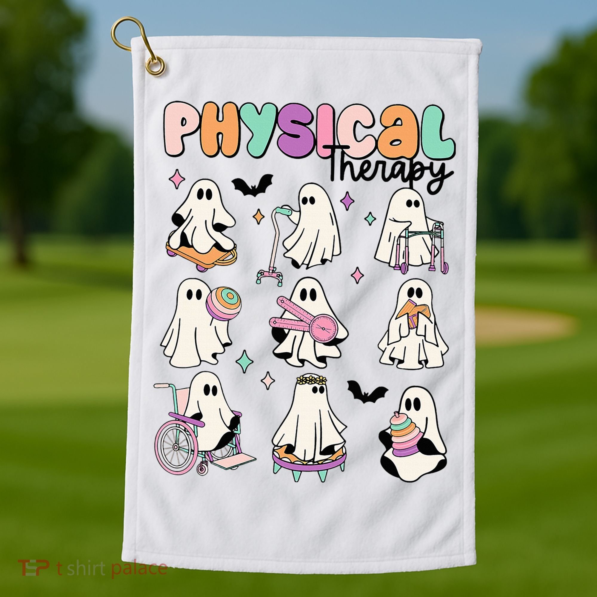 Retro Physical Therapy Halloween Ghosts Spooky PT Golf Towel