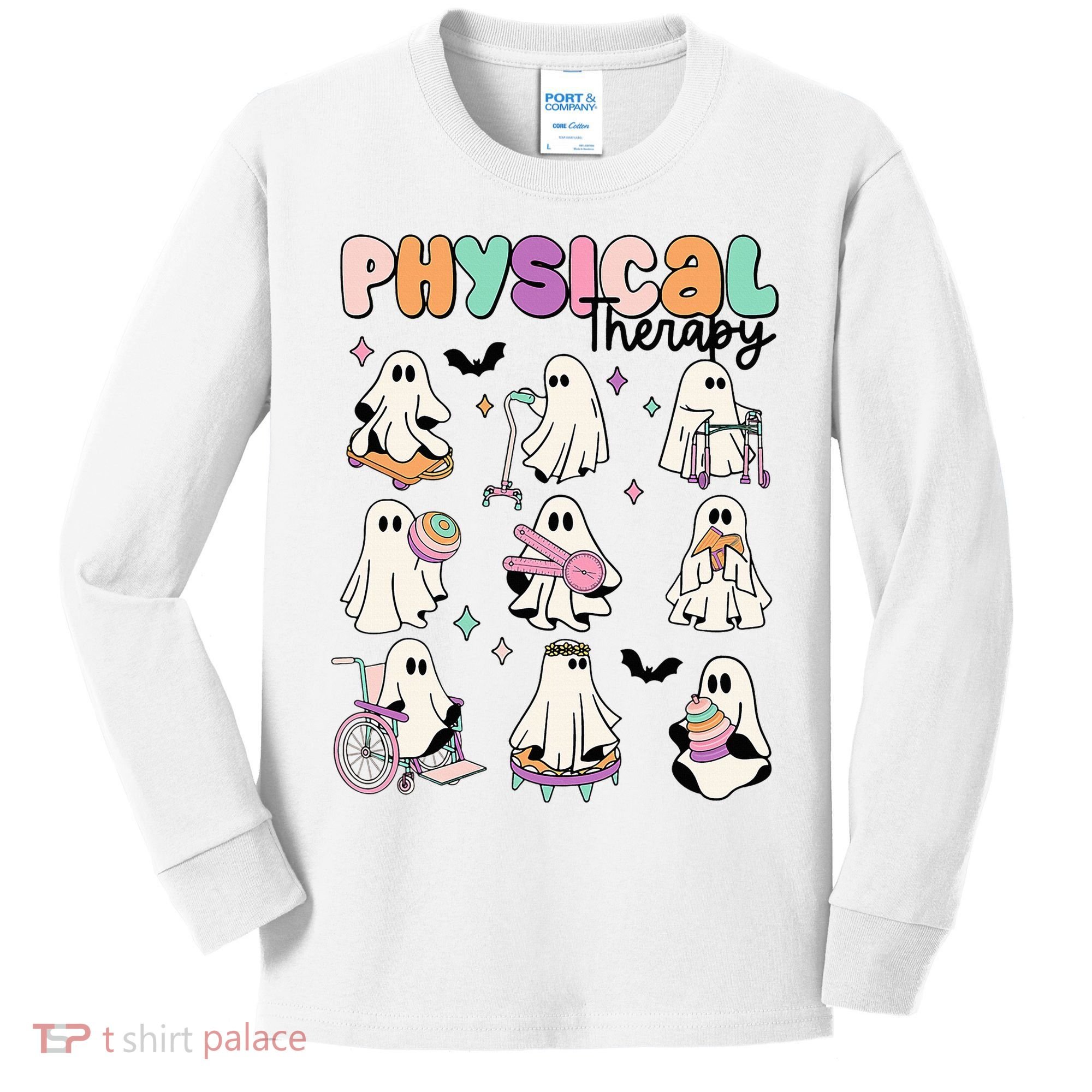 Retro Physical Therapy Halloween Ghosts Spooky PT Kids Long Sleeve Shirt