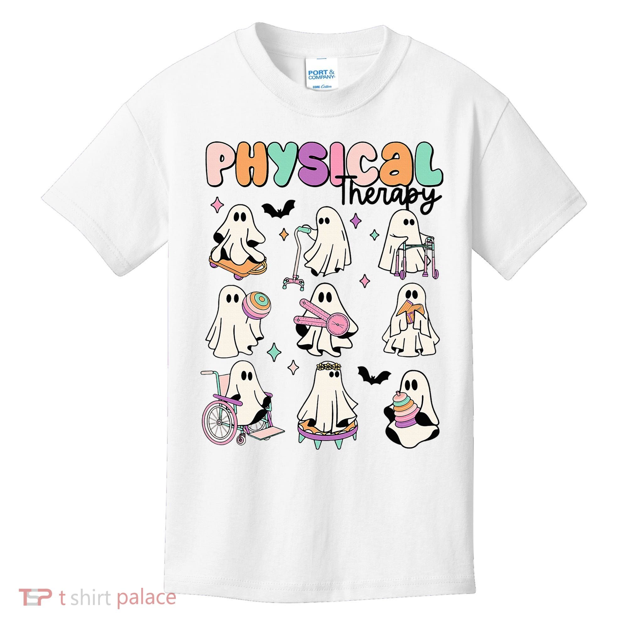 Retro Physical Therapy Halloween Ghosts Spooky PT Kids T-Shirt