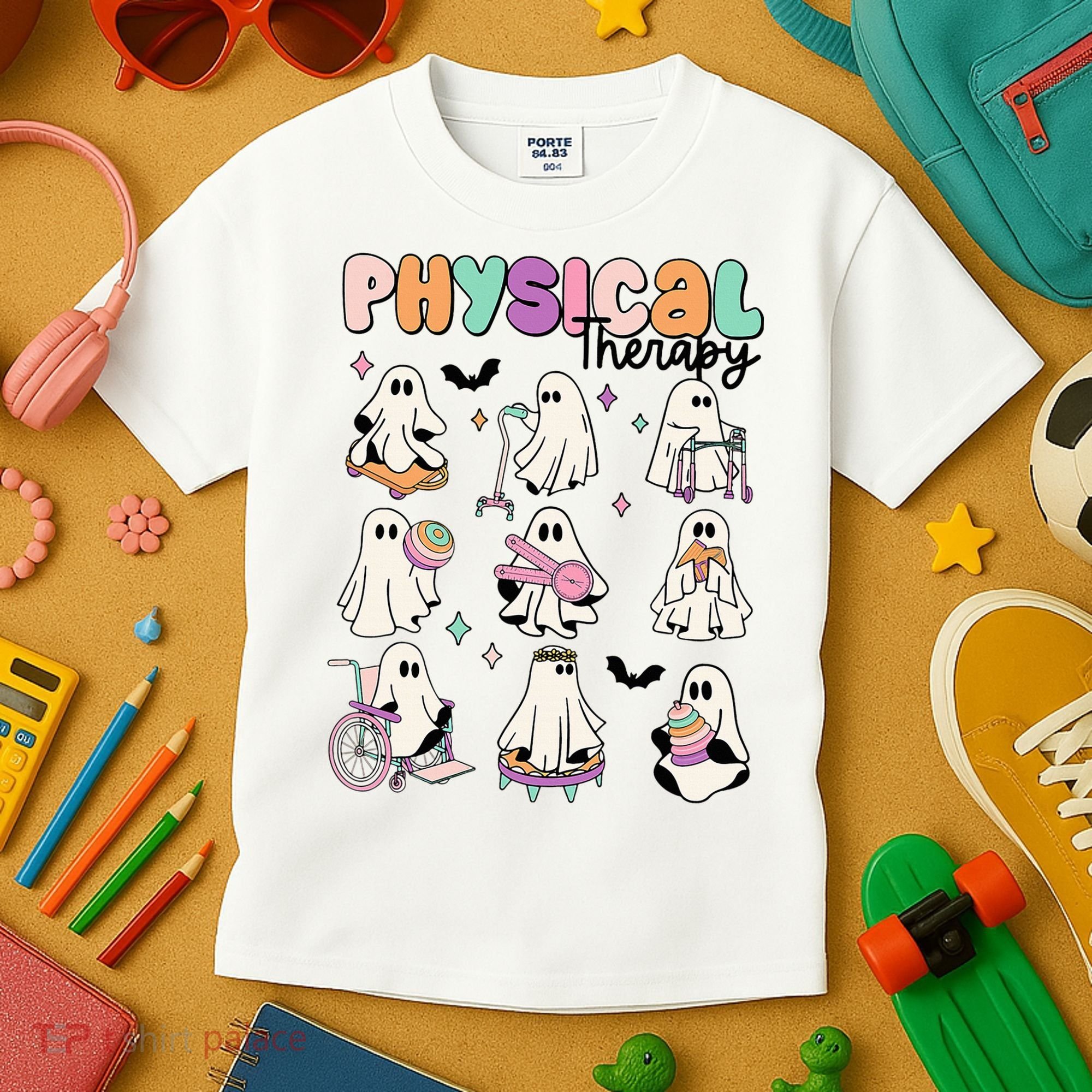 Retro Physical Therapy Halloween Ghosts Spooky PT Kids T-Shirt