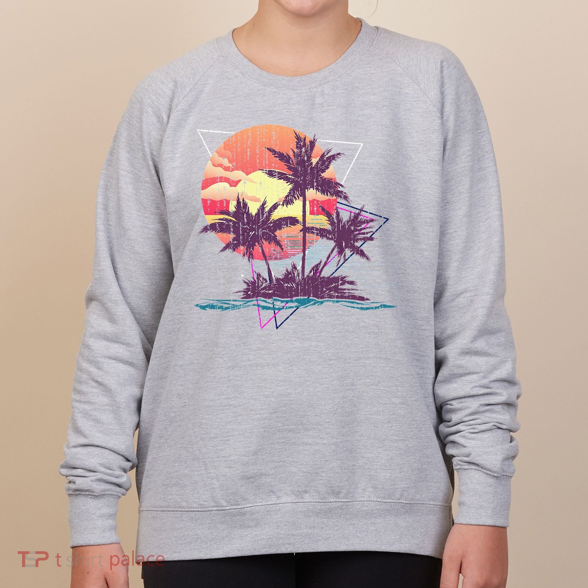 Retro Palm Trees Beach Sunset Tropical Summer Women's Sweatshirt