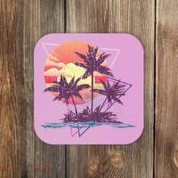 Retro Palm Trees Beach Sunset Tropical Summer Coaster thumb 0