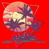 Retro Palm Trees Beach Sunset Tropical Summer Santa Hat thumb 1