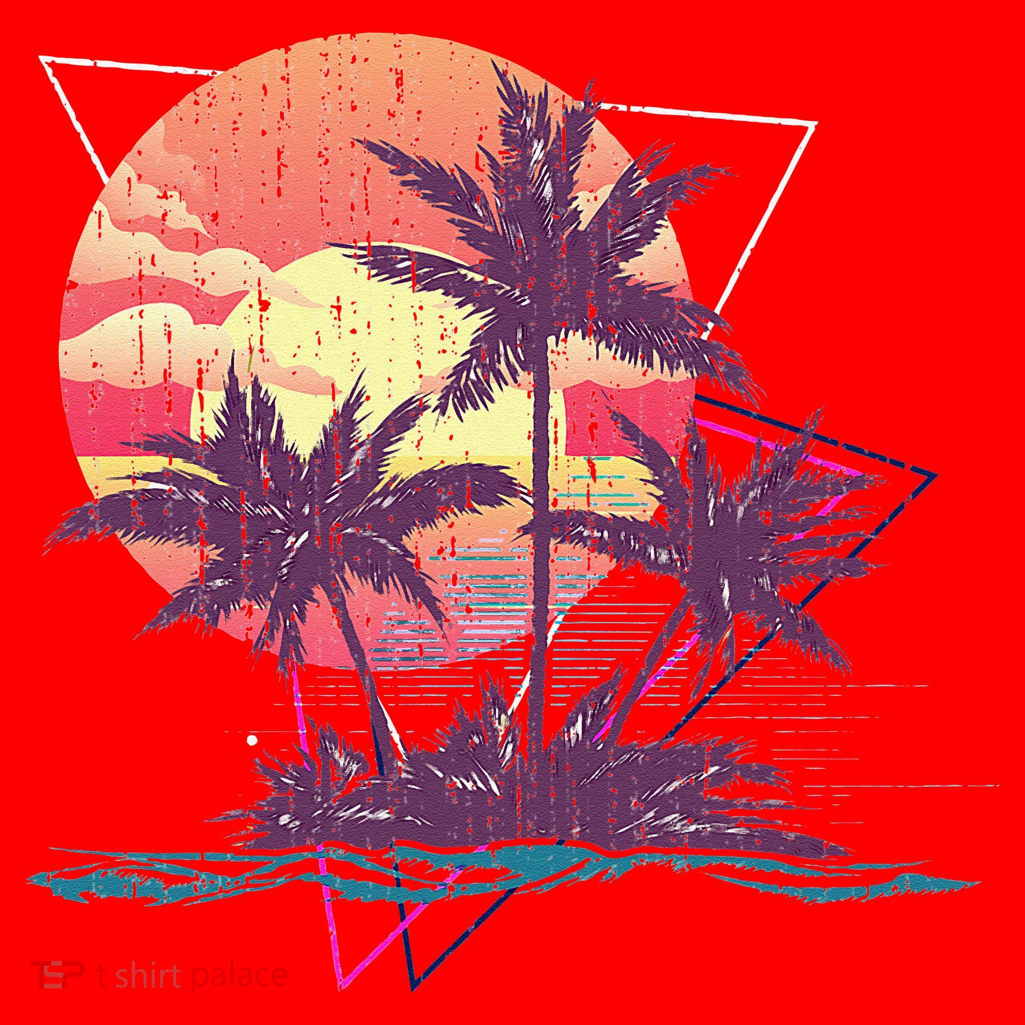 Retro Palm Trees Beach Sunset Tropical Summer Santa Hat