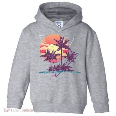 Retro Palm Trees Beach Sunset Tropical Summer Toddler Hoodie