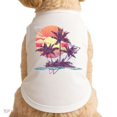 Retro Palm Trees Beach Sunset Tropical Summer Doggie Tank