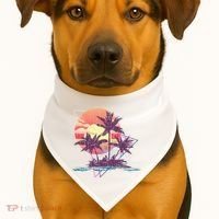 Retro Palm Trees Beach Sunset Tropical Summer USA-Made Doggie Bandana thumb 1