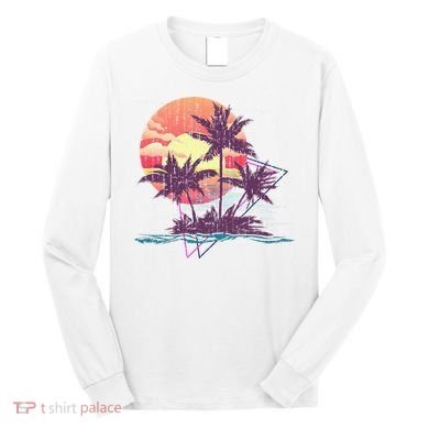 Retro Palm Trees Beach Sunset Tropical Summer Long Sleeve Shirt