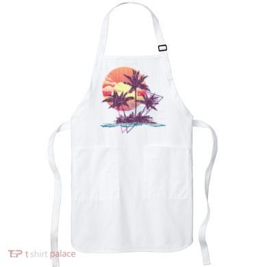 Retro Palm Trees Beach Sunset Tropical Summer Apron