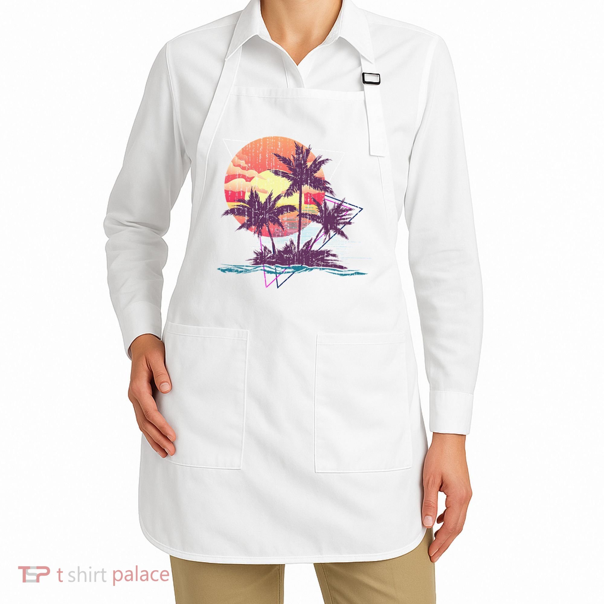 Retro Palm Trees Beach Sunset Tropical Summer Apron