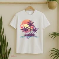 Retro Palm Trees Beach Sunset Tropical Summer T-Shirt thumb 2
