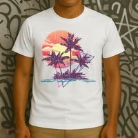 Retro Palm Trees Beach Sunset Tropical Summer T-Shirt thumb 3