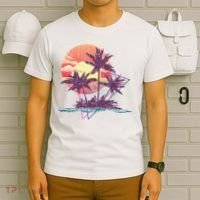 Retro Palm Trees Beach Sunset Tropical Summer T-Shirt thumb 6