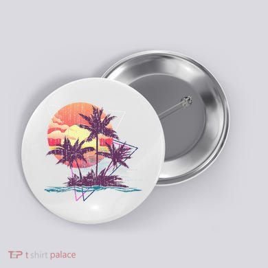 Retro Palm Trees Beach Sunset Tropical Summer Button