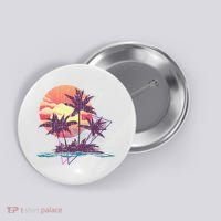 Retro Palm Trees Beach Sunset Tropical Summer Button thumb 0